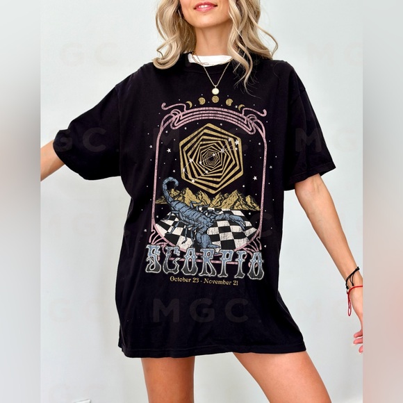 Comfort Colors Scorpio Zodiac Astrology Celestial Distressed Graphic Tee - Picture 2 of 10